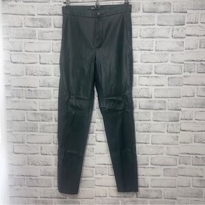 Zara High Waisted Raw Zipper Hem Faux Leather Legging Medium